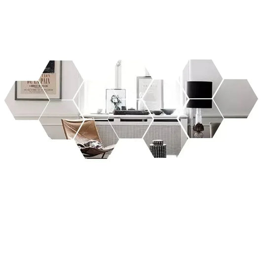 6/12pc Hexagon Mirror Wall Stickers 3D DIY Acrylic Mirror Sticker Self Adhesive Decals Removable Living Room Bathroom Home Decor - Urbizia