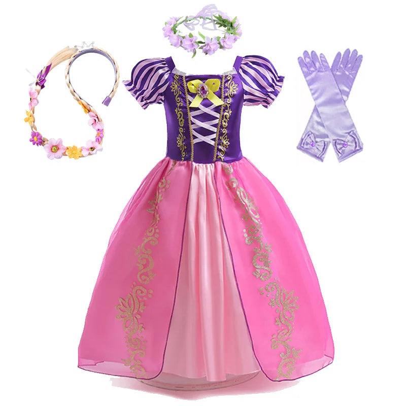 Disney Rapunzel Princess Dress – Purple Puff Sleeve A-Line Costume for Girls Halloween Birthday Party