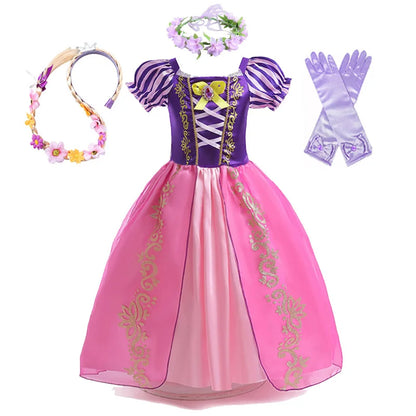 Disney Rapunzel Princess Dress – Purple Puff Sleeve A-Line Costume for Girls Halloween Birthday Party