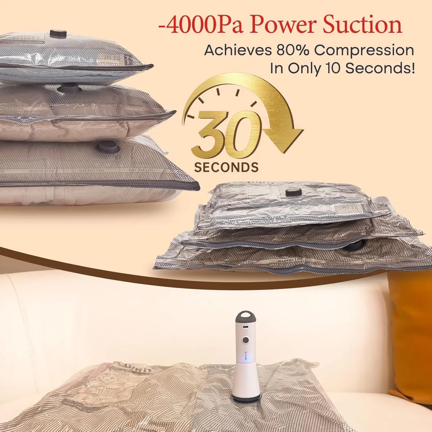 Vacuum Bags for Travel with Rechargeable Air Pump, Carry-on Size Compression Packing Bags for Luggage and Suitcase, Space Saver