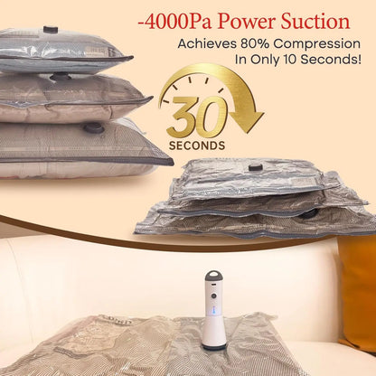 Vacuum Bags for Travel with Rechargeable Air Pump, Carry-on Size Compression Packing Bags for Luggage and Suitcase, Space Saver