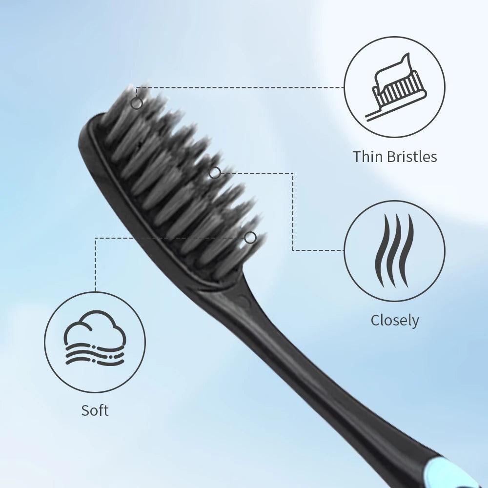 10 Pieces Packed Deep Cleaning Soft Bristle Bamboo Charcoal Black Hair Ultra-Fine Beauty Health Toothbrush  Oral Cleaning