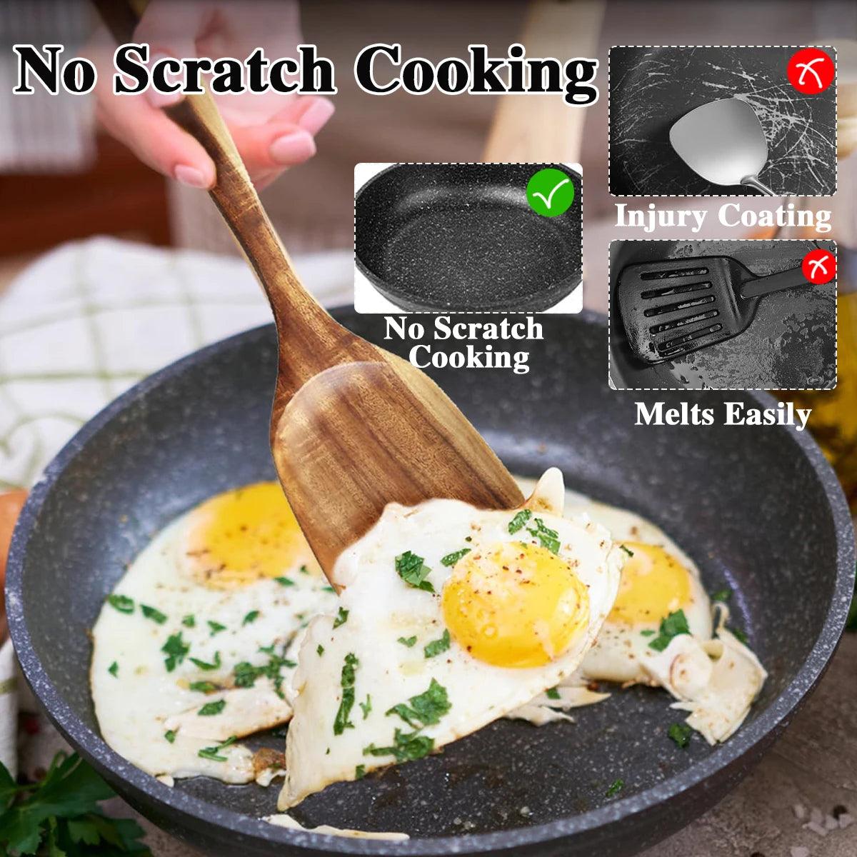 10-Piece Solid Wood Kitchen Utensil Set – Non-Stick Safe Cooking Tools