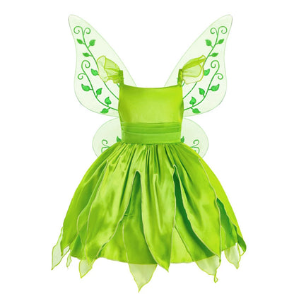 Girls Flower Fairy Dress – Kids Princess Costume with Wings, Halloween & Party Tinkerbell Dress