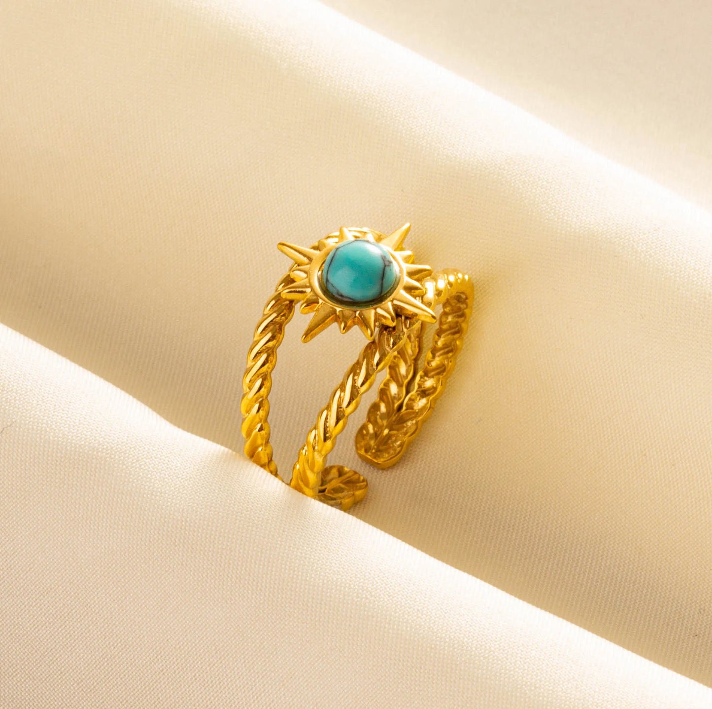 Turquoise Finger Jewelry Long Oval Sun Heart Water Drop Stainless Steel Rings For Women Men Accessories Gold Plated Open Anillos