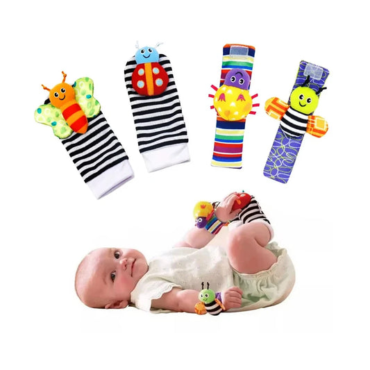 4-Piece Baby Rattle Socks Set – Animal Foot & Wrist Toys 0-12 Months