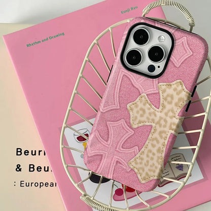 Clmj Phone Leopard Case for IPhone 17 16e 16 15 14 13 12 11 X XS XSMAX 7 8 Air Pro Max Plus Luxury Cross Double-layer Back Cover