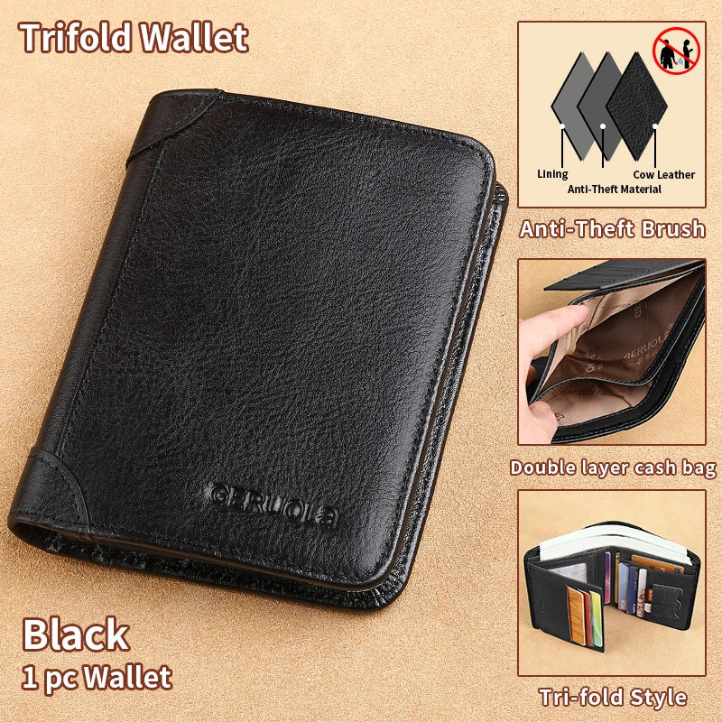 GERUOLA Slim RFID Shielded Genuine Leather Wallet for Men-Multifunctional ID & Credit Card Holder Dark Brown with Embellishments