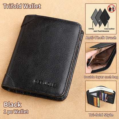 GERUOLA Slim RFID Shielded Genuine Leather Wallet for Men-Multifunctional ID & Credit Card Holder Dark Brown with Embellishments