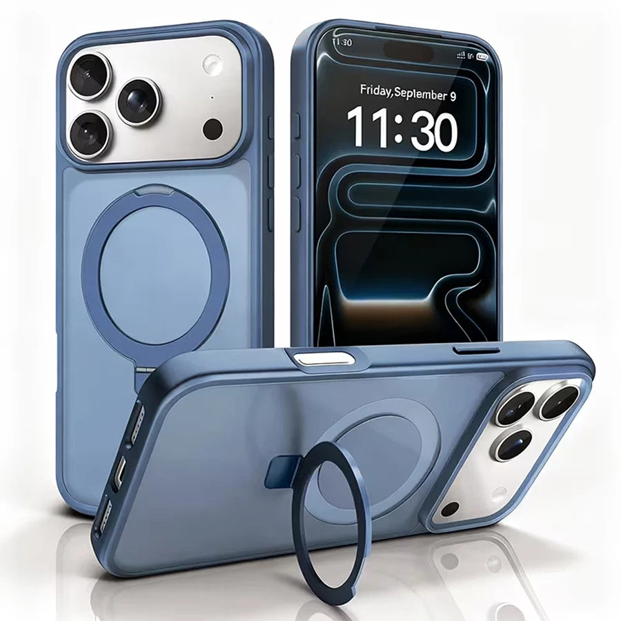 Premium Magnetic Stand Case with Wireless Charging | Compatible with iPhone 18,17,16,15,14,13,12,11 Pro/Pro Max/Air/Plus Series | Transparent Matte Finish + Hands-Free Viewing + Durable Design | Ideal Gift for Tech Enthusiast