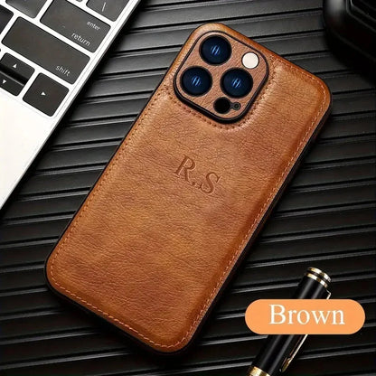 Personalized Customizable Initials Name Case For iPhone 17 16 15 14 13 12 11 Pro Max Plus Luxury Classic Bussiness Leather Cover
