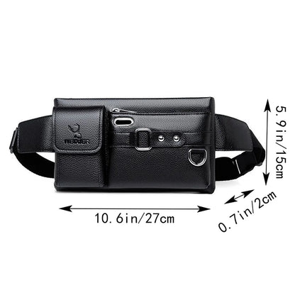 Daily Wear Solid Tone PU Leather Crossbody Fanny Bag Fashion Male Belt Pack, Spacious Storage for Everyday Personal Items