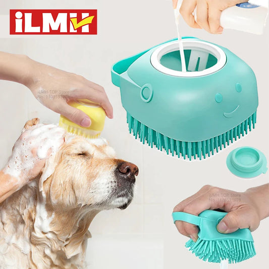 Pet Bath Brush with Shampoo Dispenser – Soft Silicone Dog & Cat Grooming Tool