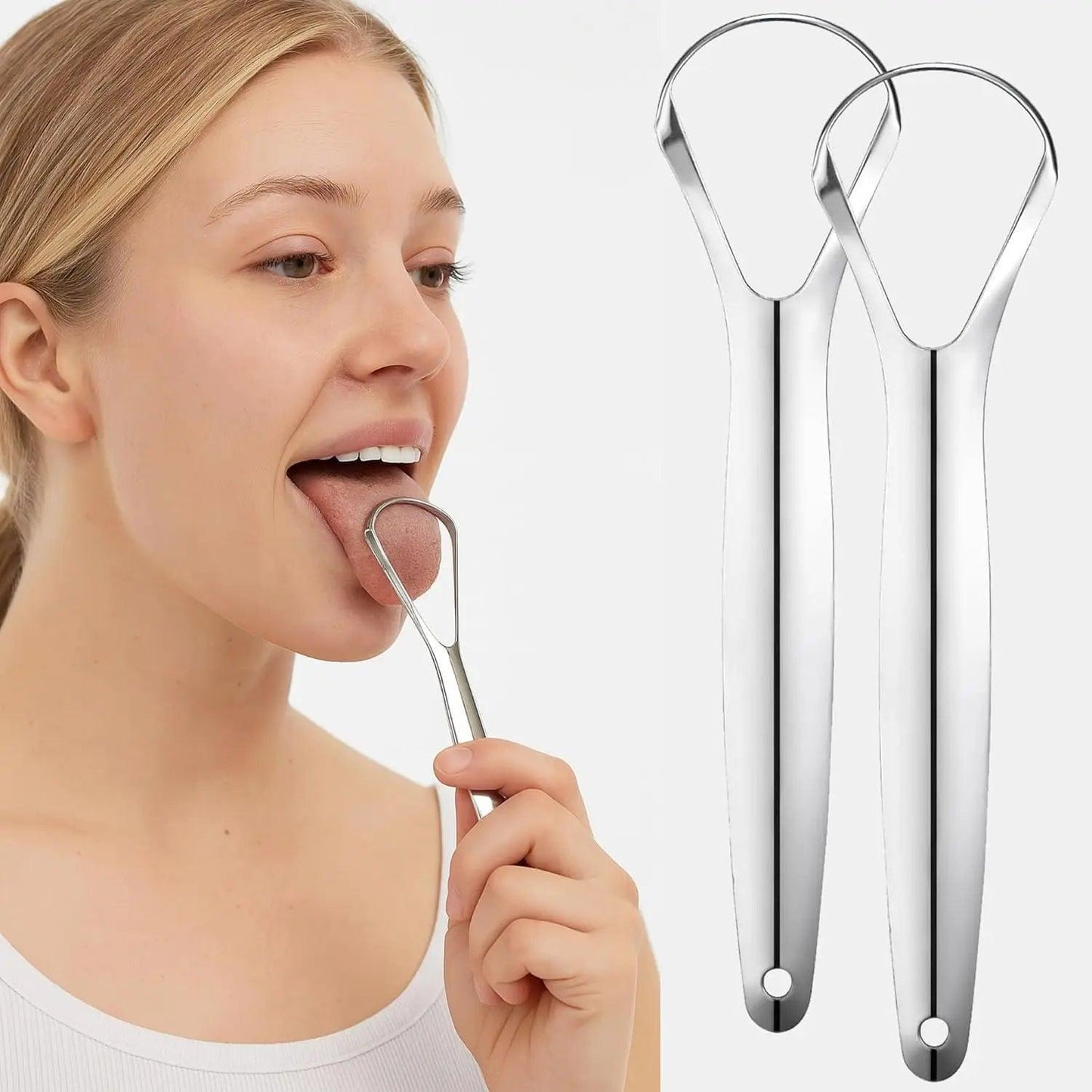 Stainless Steel Tongue Scraper, Portable Oral Care Tool, Removes Coating & Bad Breath, Easy to Clean