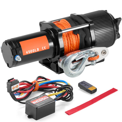 SucceBuy 4500lbs ATV/UTV Electric Winch 12V with 39ft Synthetic Rope Wireless & Wired Remote Control IP55 Waterproof for Jeeps