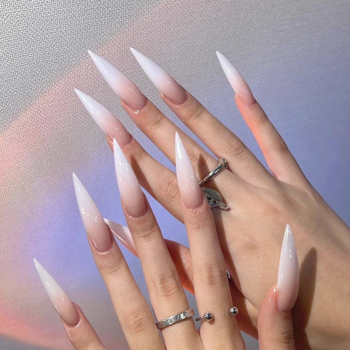 24pcs Blood Red Gradient Long Pointed Fake Nails – Full Cover Halloween Press-On Nail Tips