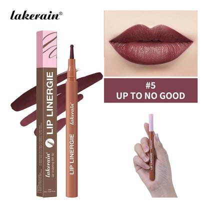 2-in-1 Lip Contour Lip Stain Pen Smudge-proof Non-stick Cup Moisturizing Lip Makeup Cosmetic Dual-Sided Tip Lip Stain & Liner
