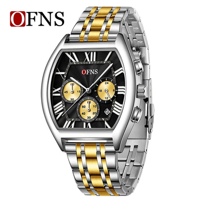 OFNS 1644 Fashion Men Quartz Wristwatch design six-pin Multifunction Chronograph Calendar Waterproof Steel Strap Sports Watches