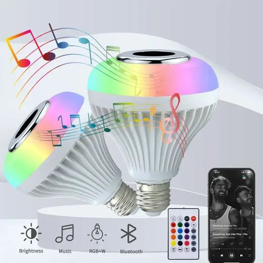 RGB Smart Bluetooth Speaker Music Bulb Colorful Stage Light Bulb With Remote Control E27 12W Led Dimmable Bulb For Home Party - Urbizia