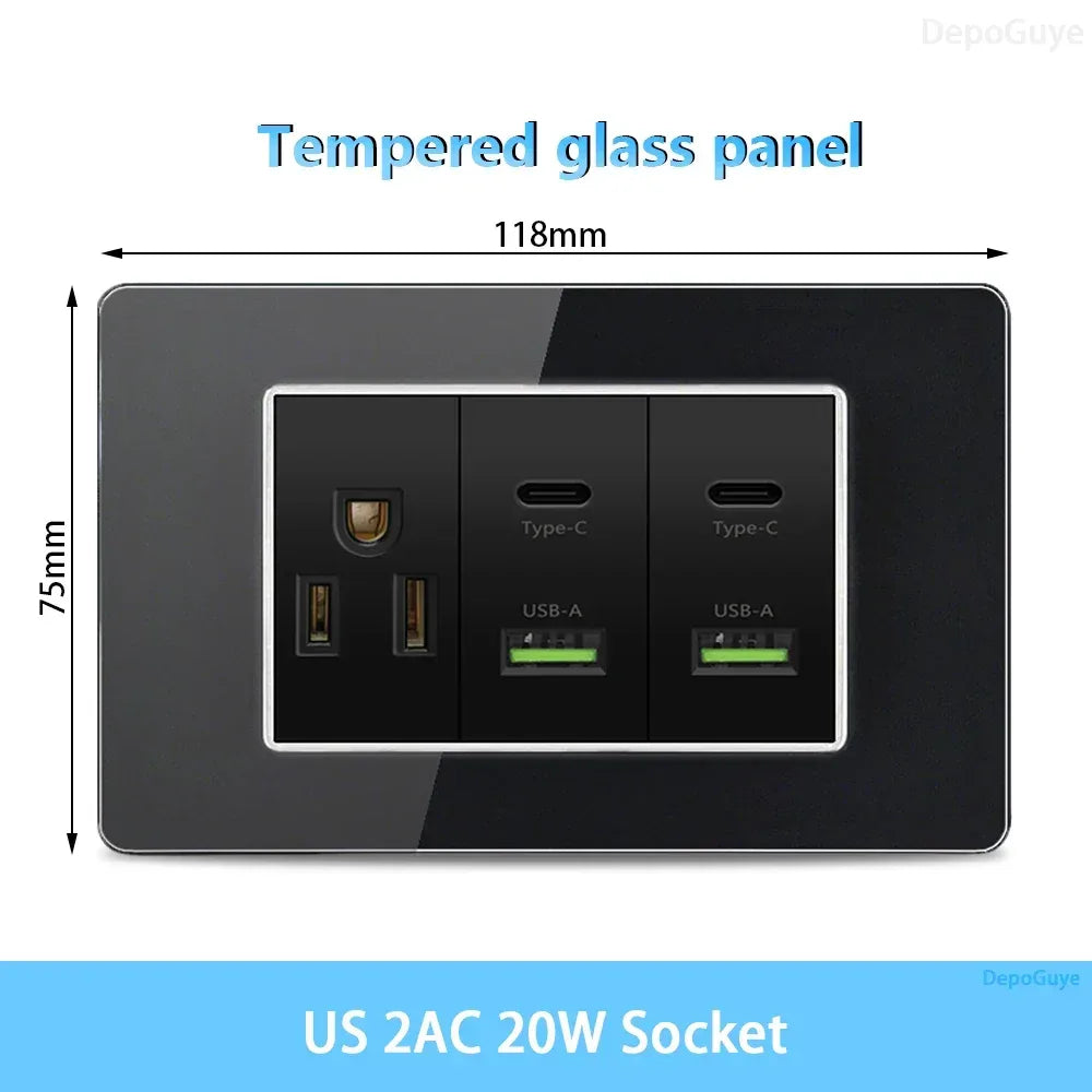 American Thai Standard USB Type-C 20W Fast Charging Power Outlet,Mexico with Smart usb c 3A Socket Wall Electric Light Switch - Urbizia