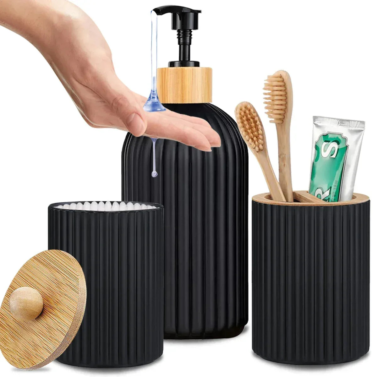 Bathroom Countertop Container Hand Soap Dispenser Cotton Ball Storage Box Toothbrush Holder Home Decoration Organizer - Urbizia
