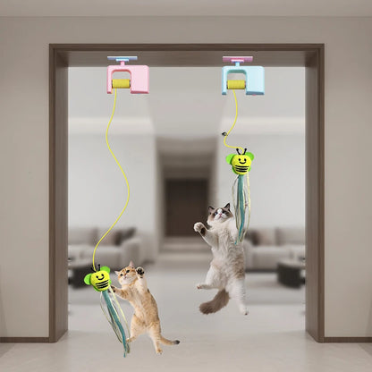 BOOTEELY Interactive Hanging Cat Retractable String RechargeableToys for Indoor Kittens and Bored Adult with 3 Flying Feathers