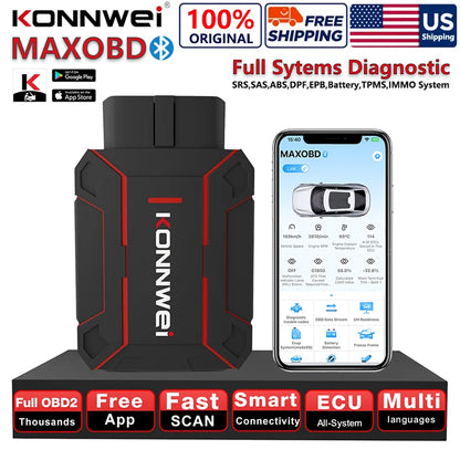 2026 KONNWEI MAXOBD Car OBDII Fault Diagnostic Tool Full System SAS SRS ABS System Deep Scan Bluetooth Connection OBD2 Scan Tool DIY car repair