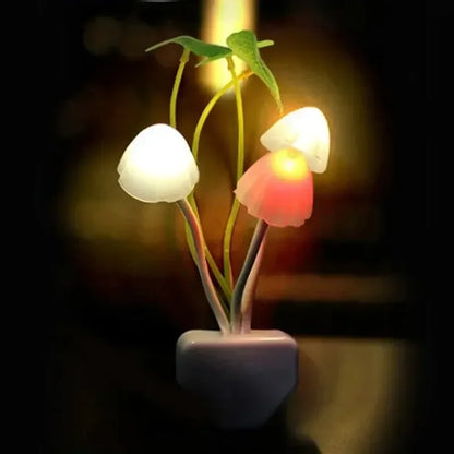 Novelty Mushroom Fungus Night Light EU & US Plug Light Sensor 220V 3 LED Colorful Mushroom Lamp Led Night Lights - Urbizia