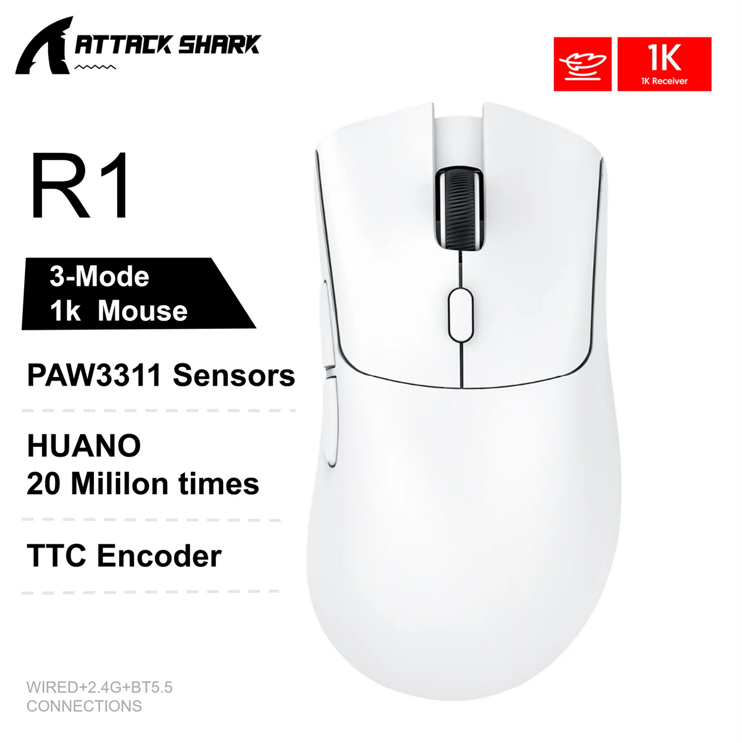 Attack Shark X11&R1 Wireless Gaming Mouse - Tri-Mode , PAW3311 Sensor,22K DPI, 400 IPS, RGB PC Gaming Mouse