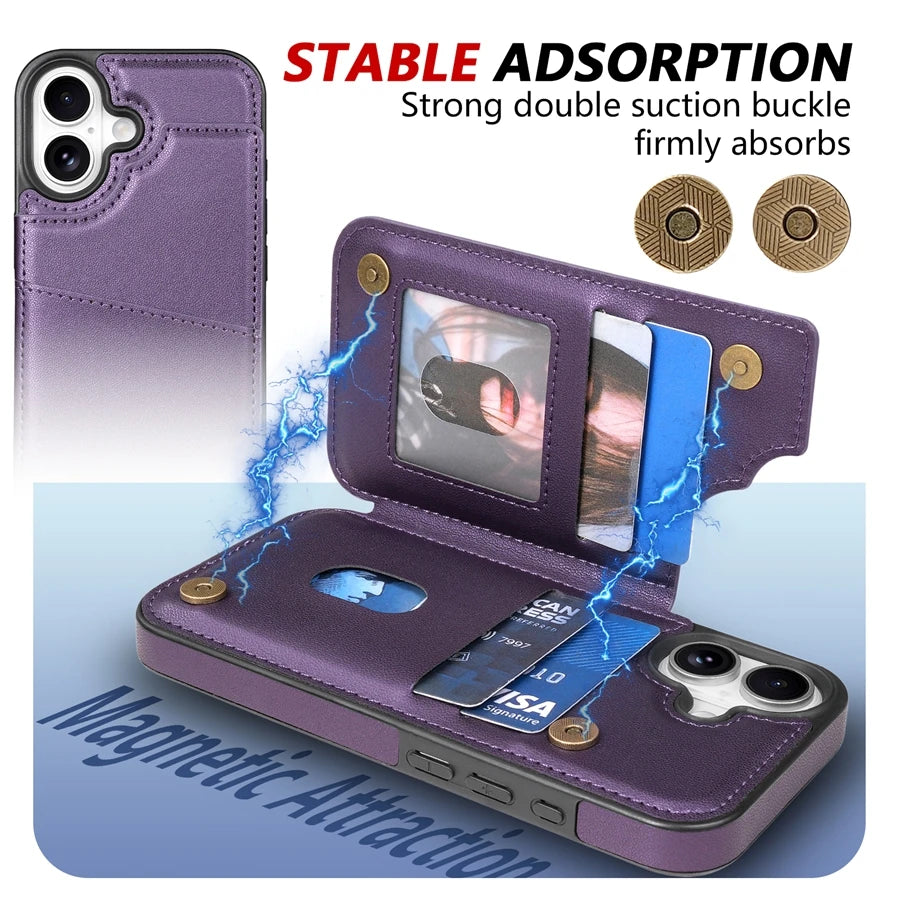 Wallet With Card Slot RFID Blocking Magnetic Flip Leather Case For iPhone 17 Pro Max 17e Air 16e 15 Plus 14 13 12 11 Cover