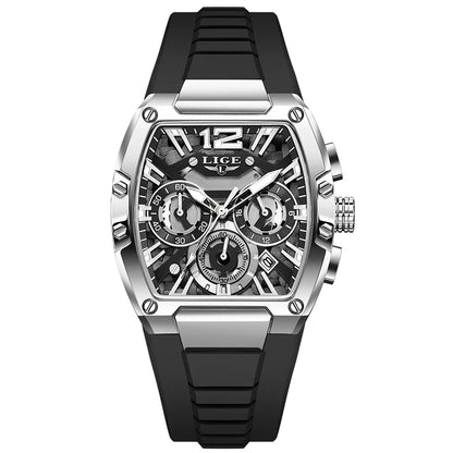 LIGE Original Brand Fashion Mens Watches Sport Military Chronograph Calendar Silicone Strap Quartz Wristwatch Relogio Masculino