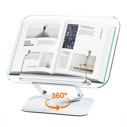 NEW Book Stand for Reading Adjustable Book Holder with 360° Rotating Base Elastic Page Clips Foldable Desktop Riser Stand - Urbizia