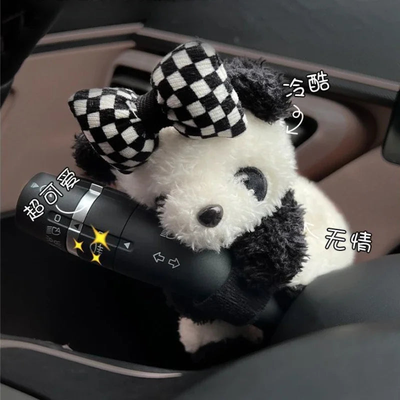 New Soft Panda Car Doll, Funny Cartoon Gear Shift Knob Cover Anti-Skid Dashboard Ornament for Automotive Interior Decor