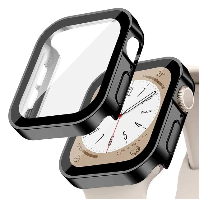 Glass+Case for Apple Watch 42 46mm 45mm 41 49 44mm 40 Mm Straight Edge Screen Protector Cover Case iWatch SE 6 7 8 9 10 11 Ultra