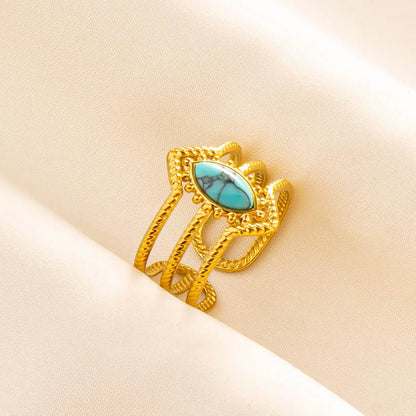 Turquoise Finger Jewelry Long Oval Sun Heart Water Drop Stainless Steel Rings For Women Men Accessories Gold Plated Open Anillos