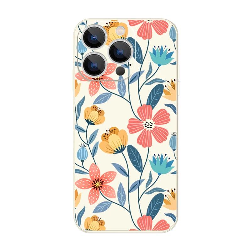 Flowers Soft Silicone Lanyard Case For iPhone 17 16e 15 16 Pro Max 12 13 14 11 Pro Max 17e Shockproof Bumper Strip Phone Cover