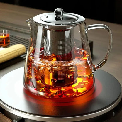 Heat-Resistant Borosilicate Glass Teapot with Removable Stainless Steel Infuser Kung Fu Tea Set Clear for Loose Leaf Tea Home Of