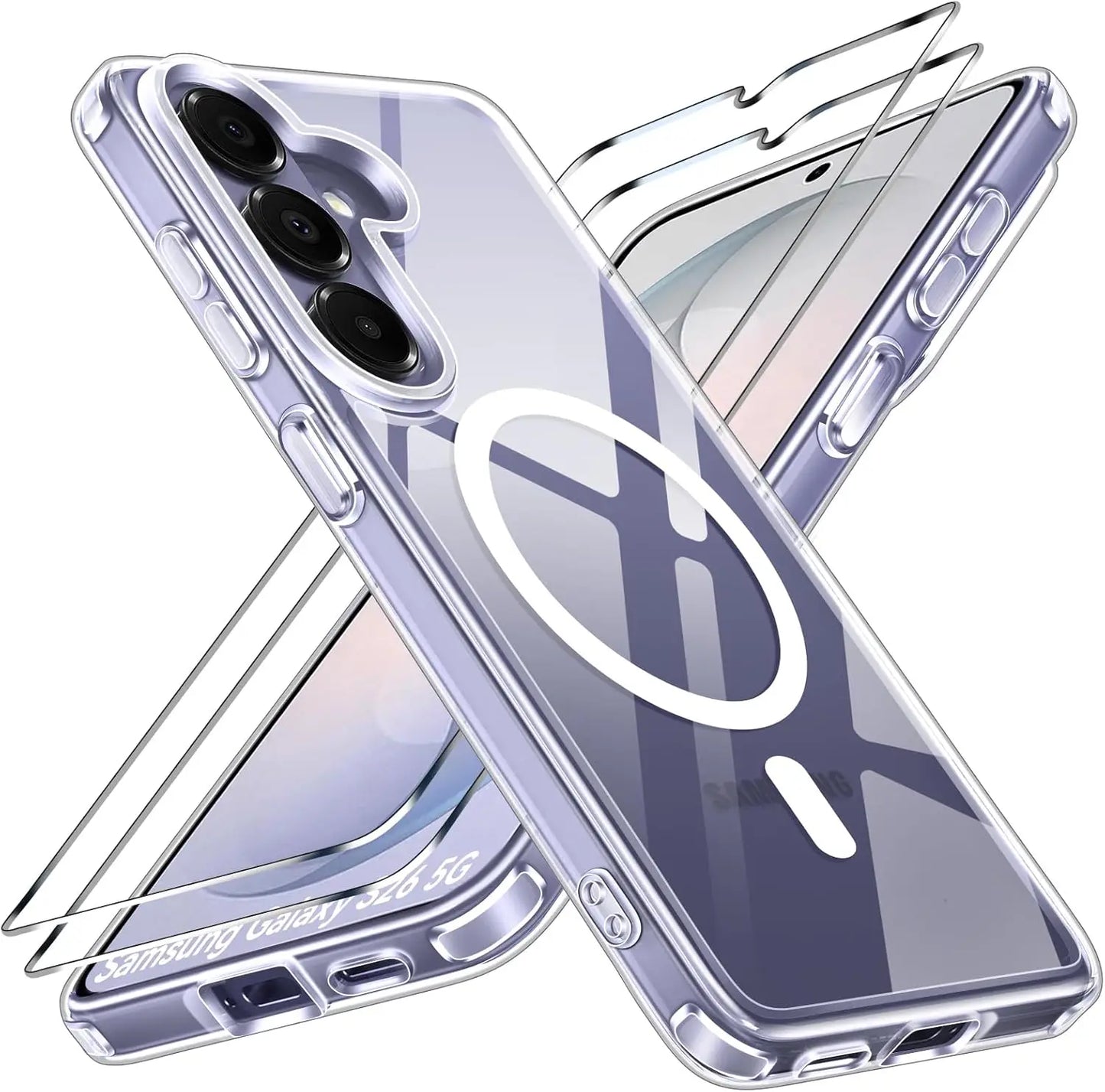 Transparent Magnetic Case for Samsung Galaxy S26 Ultra/S26+/S26 with 2 Pcs Fingerprint Unlock Screen Protector Shockproof -Clear
