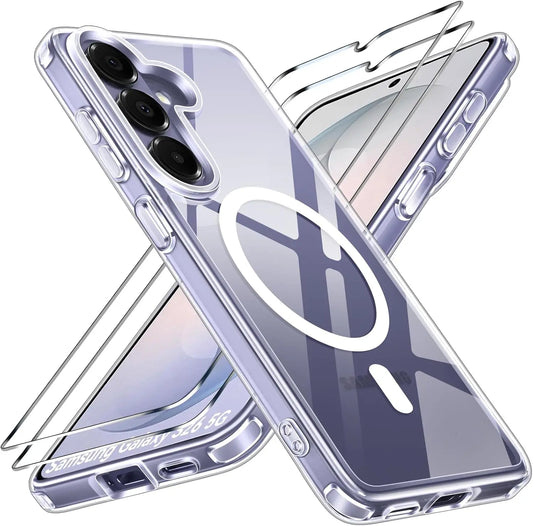 Transparent Magnetic Case for Samsung Galaxy S26 Ultra/S26+/S26 with 2 Pcs Fingerprint Unlock Screen Protector Shockproof -Clear