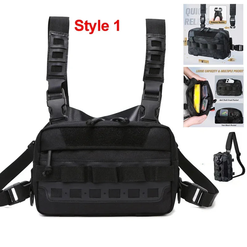 Men’s Camo Fishing Vest Chest Pack Outdoor Tackle Bag - Urbizia