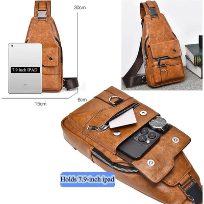 Sling Bag for Men Crossbody Chest Bag, PU Leather Over the Shoulder Purse Cross Body Sling Backpack for Travel