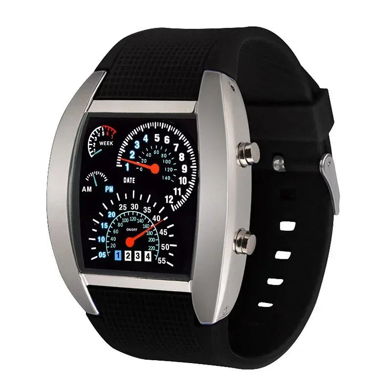 Racing dashboard electronic watch fashion sports aviation LED electronic watch men and women students personalised watch - Urbizia