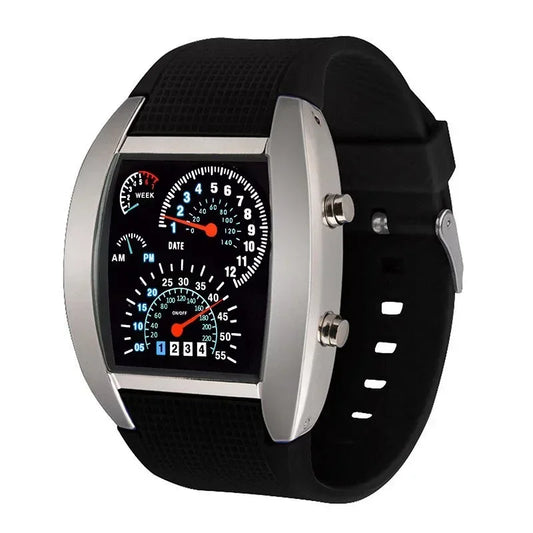 Racing dashboard electronic watch fashion sports aviation LED electronic watch men and women students personalised watch - Urbizia