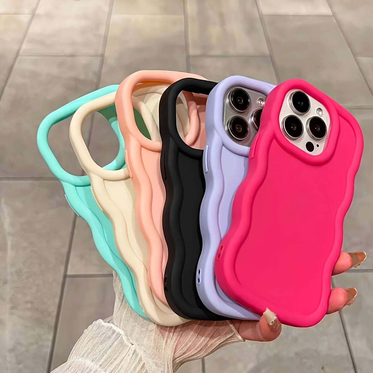 6 Pcs Wavy Edge Solid Color Soft Touch Shockproof Phone Cases, Minimalist Stylish Protective Covers Compatible with iPhone 12,13,14,15,16,17,18 Pro Max/Plus/Air