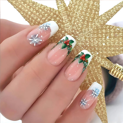 24Pcs Glitter Pink Sequins Fake Nails – Halloween Skull & Love Print Ballet Press-on Nails