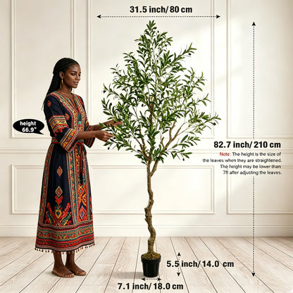 5/6/7/8 Olive Trees Artificial Indoor Faux Olive Tree with Black Pot Silk Fake Plant with Natural Wood Trunk and Lifelike Fruits for Home Office Decor