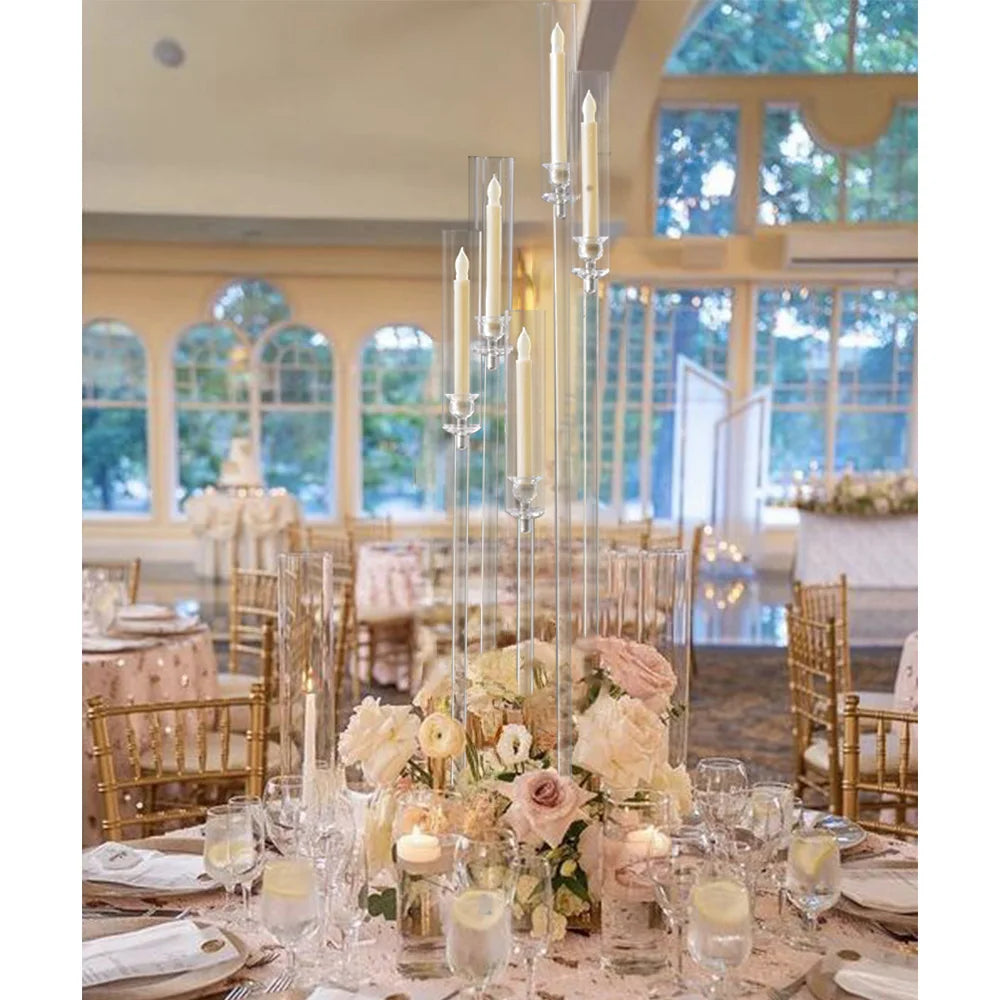 Clear Acrylic Floor Candelabra 5 Arm Tall Candlestick Holder for Wedding Table Centerpiece Ceremony Party Home Decoration 10PCS
