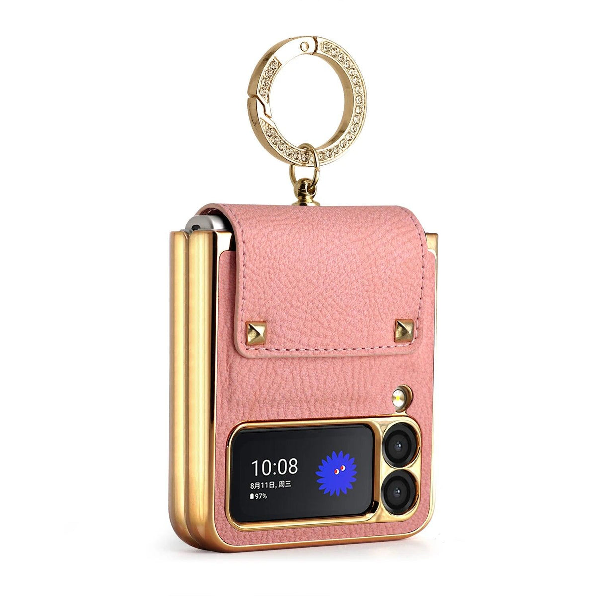 Z Flip6 Flip4 Flip5 plating PC Ring Holder Orange Leather mobile phone case for samsung galaxy Z Flip 7 5 Z flip4 5 cover case