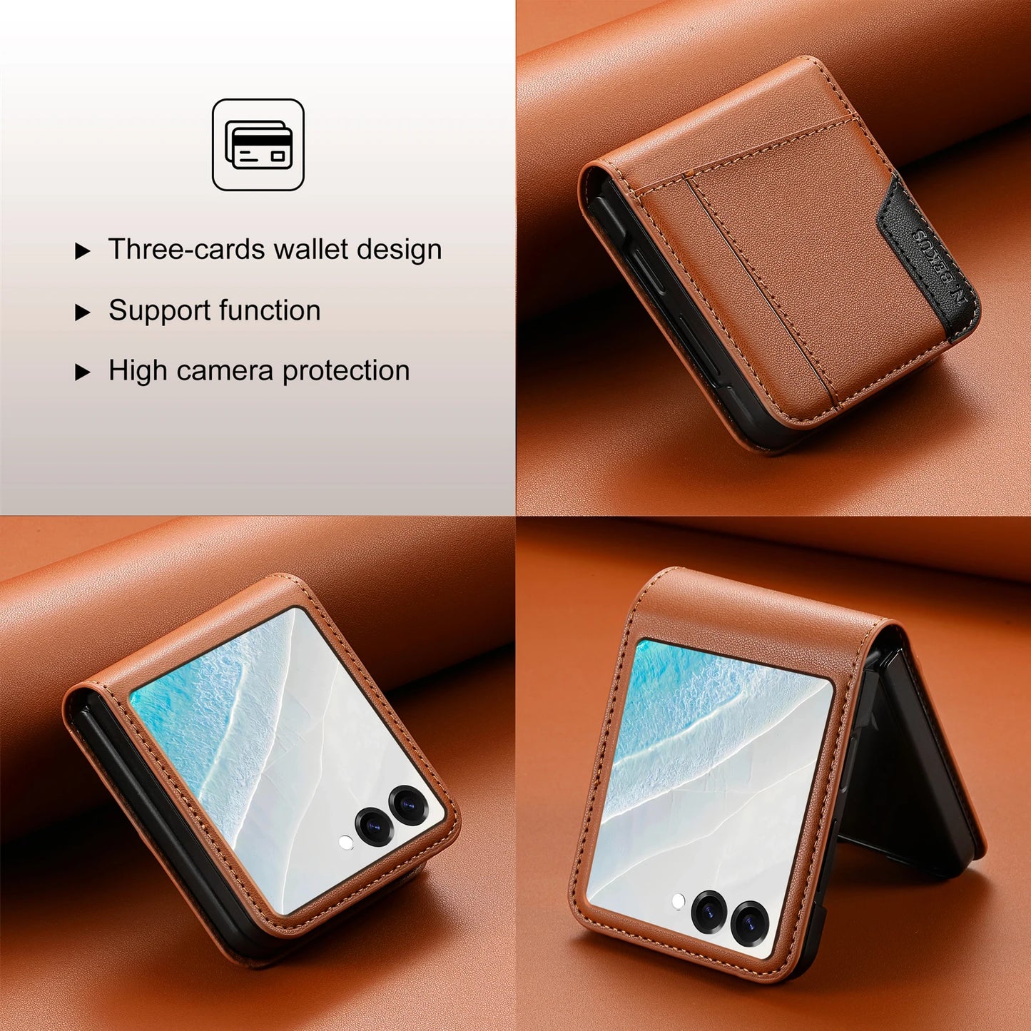 Flip Leather Phone Case For Samsung Galaxy Z Flip 8 7 FE 6 5 4 3 5G Flip7 Flip8 Wallet Card Holder Phone Bag Book Cover Etui