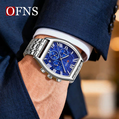 OFNS 1644 Fashion Men Quartz Wristwatch design six-pin Multifunction Chronograph Calendar Waterproof Steel Strap Sports Watches